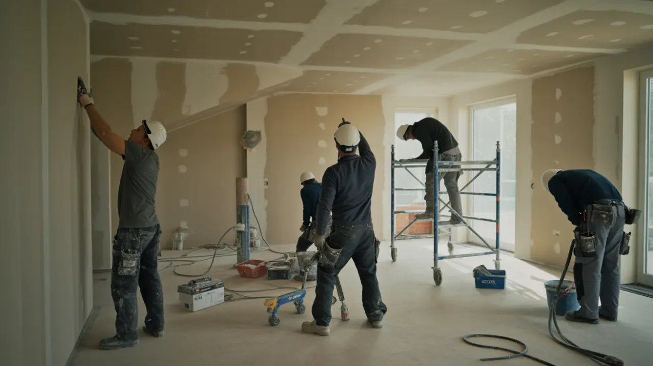 Ons ervaren team van stucadoors en schilders aan het werk